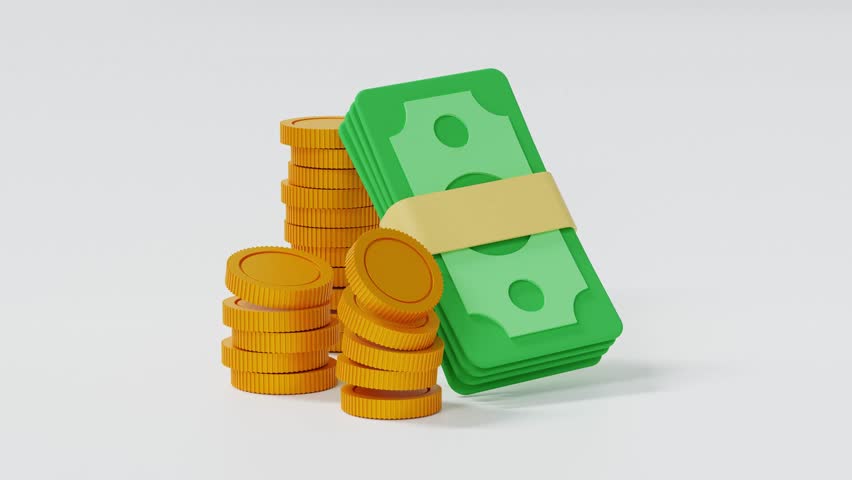 3D business concept. Bunch of banknotes with a pile of gold coins. Financial exchange. Infographics, money, wealth, 4k 3d loop animation | Shutterstock HD Video #1107991961
