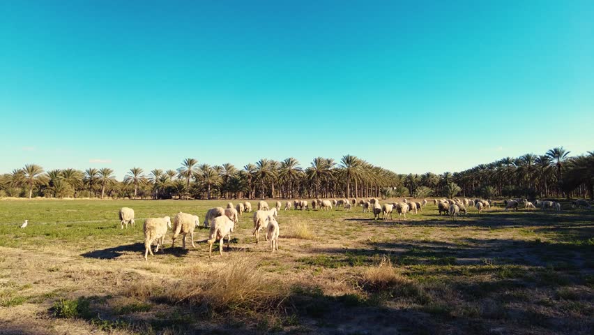 herd of sheep in a plain in the desert of biskra algeria