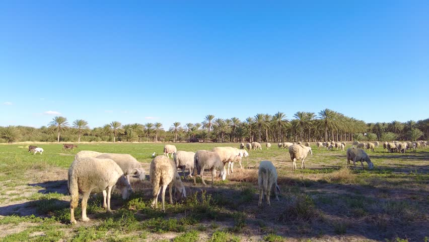 herd of sheep in a plain in the desert of biskra algeria