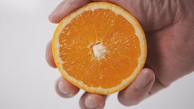 Slow motion video of squeezing an orange