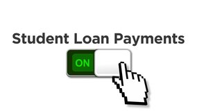 A computer cursor turns on and off a student loan slider button. Government student loans were put on hold during the COVID-19 pandemic but started back up again in October of 2023.	 - Powered by Shutterstock - Get 15% off with code: PIKWIZARD15