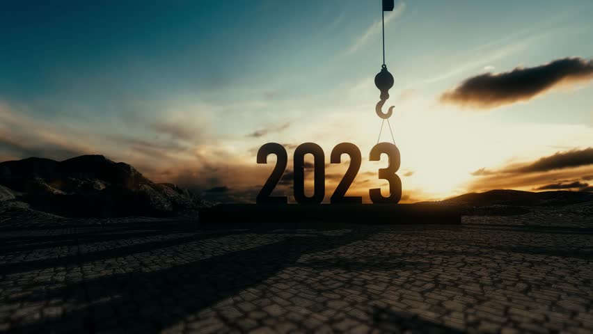 The end of the year 2023 and the start of 2024. Animation of a crane's hook changing the number of the year.
 Royalty-Free Stock Footage #1108003203