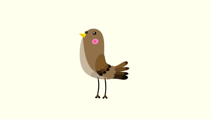 Nightingale bird brown cartoon animation character starts flight isolated. Blinking eyes seamless loop behaviour.
