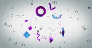 Animation of shapes moving and eye icon on white background. Social media and background design concept digitally generated video.