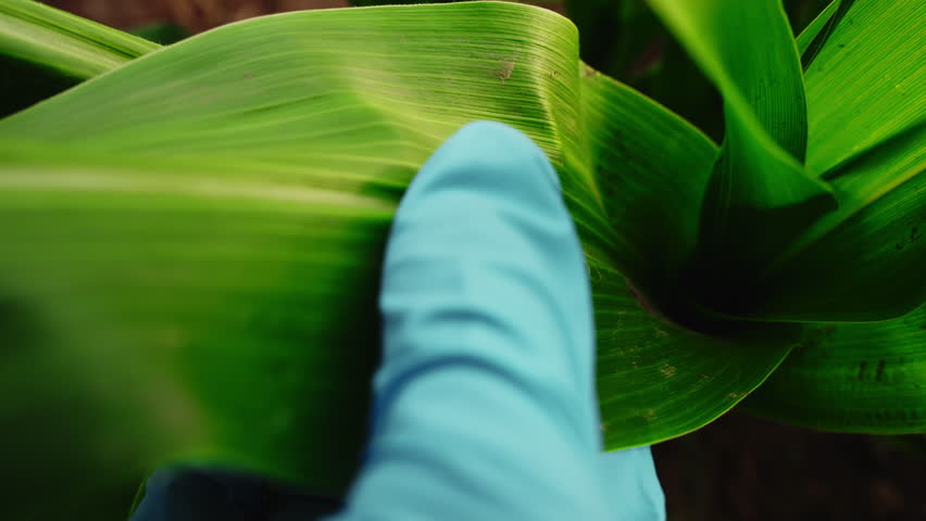 researcher conducts an experiment on a field of corn plantation green cobs of corn culture, a laboratory assistant takes a fence for analysis for the ascent of ripening of the crop Royalty-Free Stock Footage #1108008367