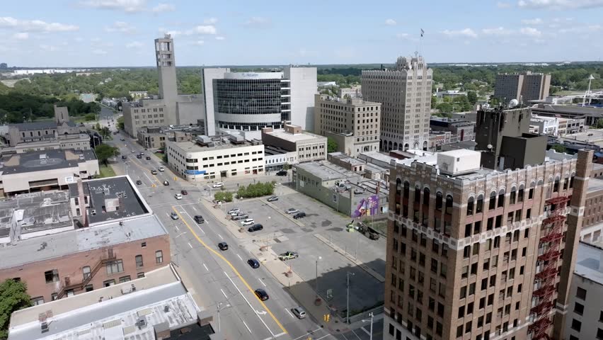 Pontiac , Michigan , United States - 08 19 2023: Downtown Pontiac, Michigan during the day.