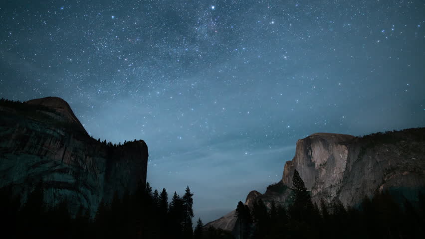 Yosemite National Park Milky Way Galaxy Above Half Dome and Royal Arch Tilt Up Sierra Nevada Mountains California USA
