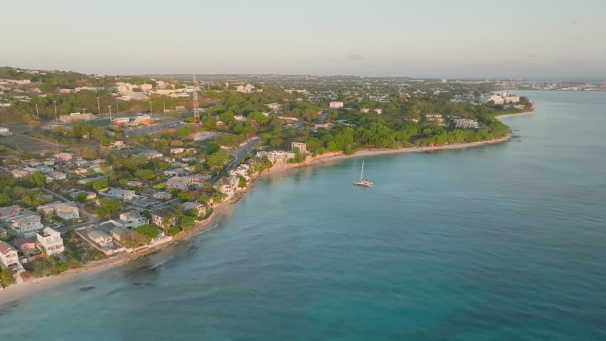 Drone shot of beachside luxury villas in Prospect, Barbados Royalty-Free Stock Footage #1108021339