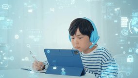 Asian boy studying with tablet PC and digital technology concept. e-learning. Education technology. - Powered by Shutterstock - Get 15% off with code: PIKWIZARD15