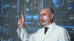 Middle aged doctor watching futuristic graphical user interface. - Powered by Shutterstock - Get 15% off with code: PIKWIZARD15