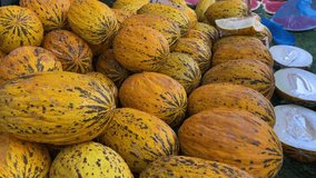 Organic Fresh new crop melons made of juxtaposed composition Macro Detail shot 4K video natural wonderful background image buying now.