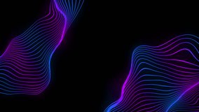 Neon purple and blue lines wave flow on black background. Futuristic technology concept. Seamless looping animation