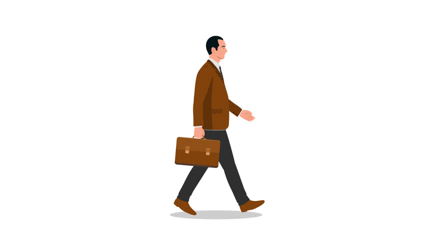 Side view of businessman with briefcase walking. Cartoon people animation Royalty-Free Stock Footage #1108038861