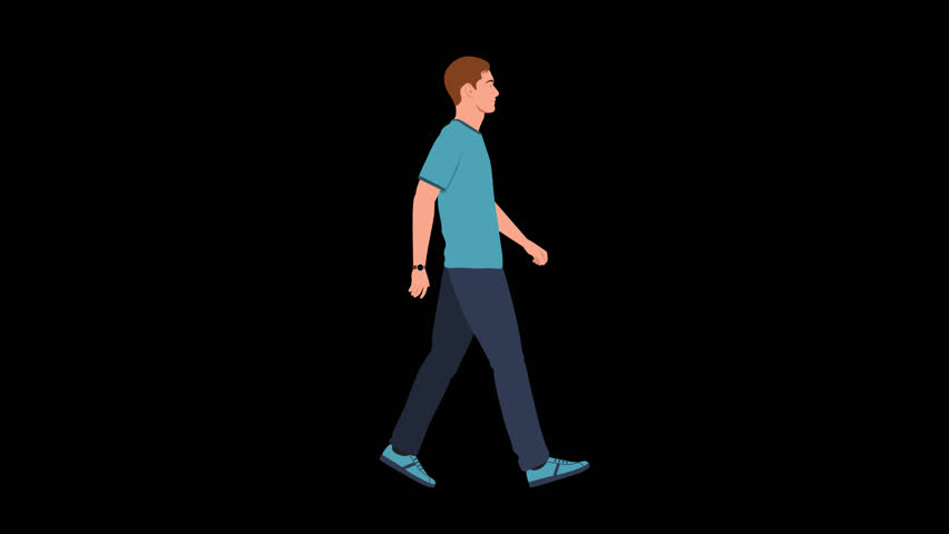 Side view of man walking. Cartoon people animation