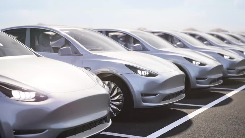 New Autonomous Electric Cars. Fleet of Vehicles, New, Electric Car, Parking Lot, Car Plant

 Royalty-Free Stock Footage #1108039003