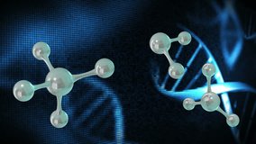 Animation of 3d micro of molecules and dna strands on blue background. Global science, research and connections concept digitally generated video. - Powered by Shutterstock - Get 15% off with code: PIKWIZARD15