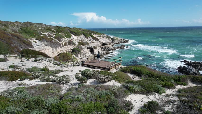 Aerial view of Walker Bay Nature Reserve in the south-western Cape, South Africa  Royalty-Free Stock Footage #1108045289