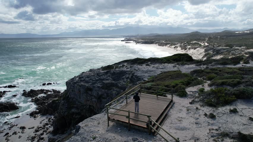 Aerial view of Walker Bay Nature Reserve in the south-western Cape, South Africa  Royalty-Free Stock Footage #1108045291