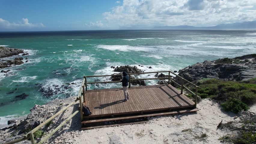 Aerial view of Walker Bay Nature Reserve in the south-western Cape, South Africa  Royalty-Free Stock Footage #1108045293
