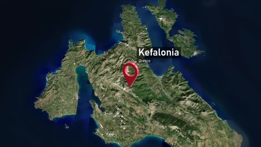 Kefalonia Island Map Zoom (Greece) from Space to Earth