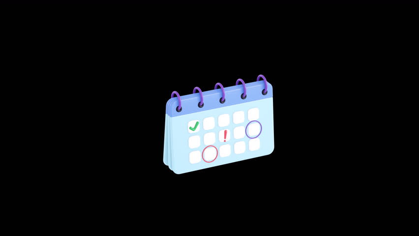 Calendar flip. Schedule, business event concept 3d animation. ALPHA channel. Appointment, important date, Timetable. time management, organize meeting. Planning strategy. Animated stock video
