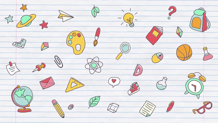 Animation of school supplies and creative study material elements on the background of a notebook sheet. Exciting journey of learning and discovery that awaits. Back to school concept. Royalty-Free Stock Footage #1108047251