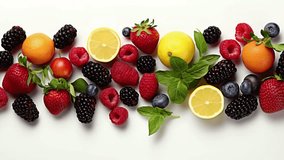 Berry, raspberry, footage, closeup, blueberry, vegetarian, sweet, summer, studio, ripe, raw, organic