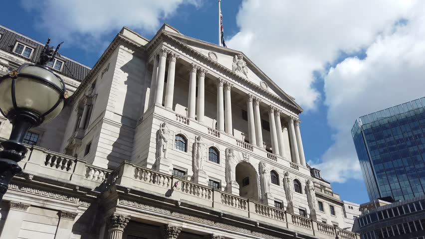 The bank of England building which is constantly in the news related to the economy, interest rates changes and the cost of living crisis in the UK Royalty-Free Stock Footage #1108051999