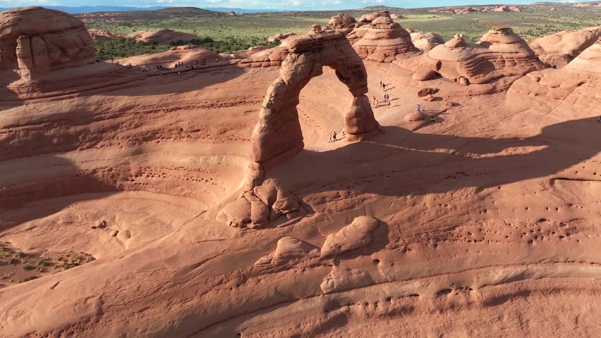 4K aerial of Delicate Arch in Arches National Park, Utah, USA