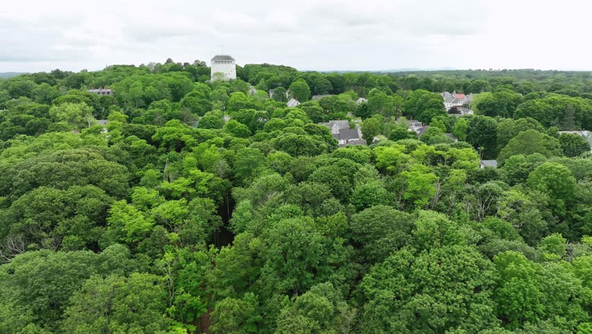 Aerial view of the Bangor, Maine water tower in Summit Park.