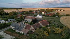 Experience the tranquility of French countryside through 4K drone footage. Witness breathtaking sunsets, expansive wheat fields,  lush nature. Perfect for projects on rural life, agriculture  beauty