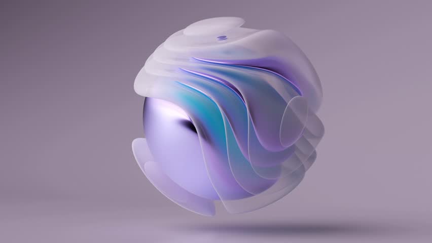 3d render abstract art video animation of surreal alien ball sphere in curve wavy spiral lines forms in transformation deformation process in white translucent plastic with liquid metallic soft parts  Royalty-Free Stock Footage #1108055573