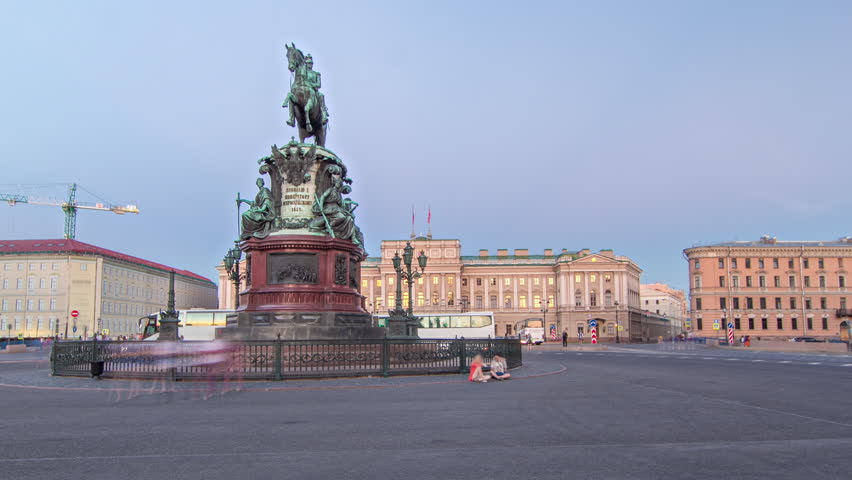 Day to Night Transition Hyperlapse: Mariinsky Palace and Monument to Nikolay I on Isaac