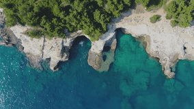 Aerial drone video of paradise turquoise bay in popular Mediterranean destination