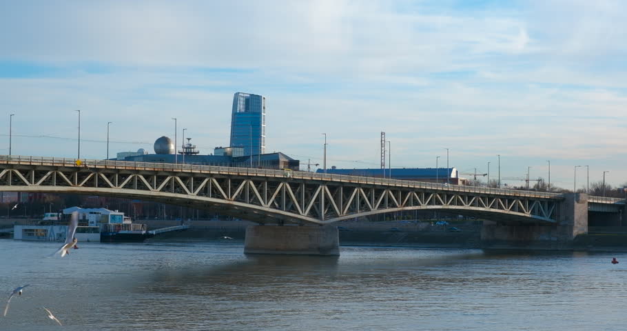 Bridge connecting the cities of hungary in day. A nice city bridge connecting the two town of Hungary over Danube river in the day light.