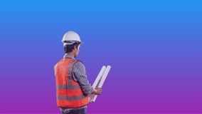Animation of caucasian architect with blueprint and mathematical equations on coloured background. Digital composite, engineer, development, planning, formulas, architecture, construction concept. - Powered by Shutterstock - Get 15% off with code: PIKWIZARD15
