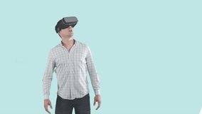 Animation of caucasian businessman using vr headset and mathematical equations on blue background. Digital composite, futuristic, innovation, formulas, creative and modern technology concept. - Powered by Shutterstock - Get 15% off with code: PIKWIZARD15