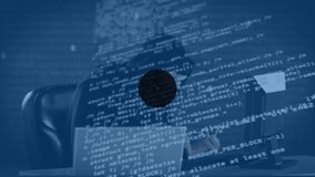 Animation of connected laptop and phone icons and codes, caucasian computer hacker using computer. Digital composite, wireless technology, telecommunication, data processing, crime, security, data. - Powered by Shutterstock - Get 15% off with code: PIKWIZARD15