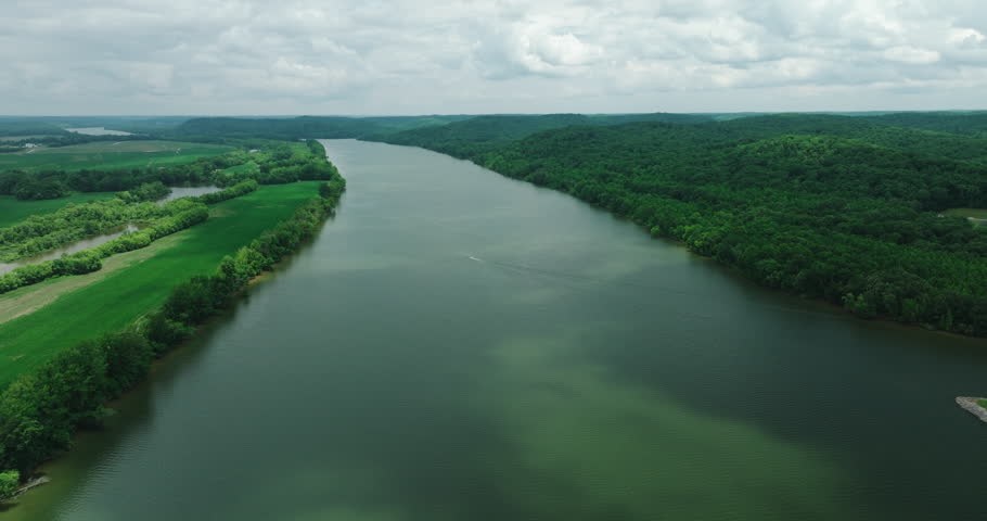 Serene View Of River In Mousetail Landing State Park, Linden, Tennessee, USA - aerial drone shot