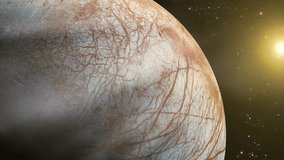 Europa, Moon of Jupiter. Elements of this Video furnished by NASA. 4K Resolution.