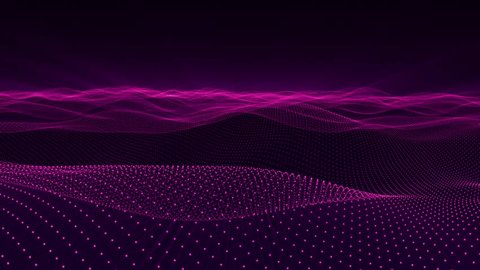 Abstract moving pink purple energy waves made of particles and a grid of digital glowing lines with a shining background effect, video 4k , 60 fpsの動画素材