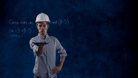 Animation of caucasian architect with tablet and mathematical equations on black background. Digital composite, engineer, development, planning, formulas, architecture, construction, technology. - Powered by Shutterstock - Get 15% off with code: PIKWIZARD15