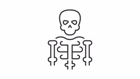 Skeleton animated icon. Medical education line animation. Human body. Skeletal system. Anatomy lesson. Black illustration on white background. HD video with alpha channel. Motion graphic