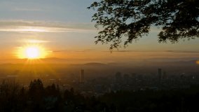 City Awakening: 4K Time-Lapse of Sunrise Over Portland, Oregon, USA