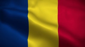 Romania flag waving animation, perfect looping, 4K video background, official colors