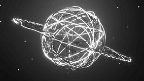 Abstract Saturn planet formed from curves spinning and floating, Black and white futuristic space wallpaper with animated ball. Beautiful Planet Saturn Galaxy Universe Space Cosmos Concept Art - Powered by Shutterstock - Get 15% off with code: PIKWIZARD15