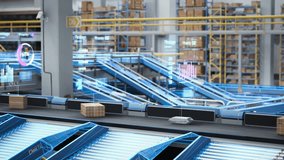Static Footage with Automatic Conveyor Belt System with AI Capabilities Handling, Sorting and Preparing Parcels for Shipping. VFX Augmented Reality Animation Visualizing Internet of Things Concept - Powered by Shutterstock - Get 15% off with code: PIKWIZARD15