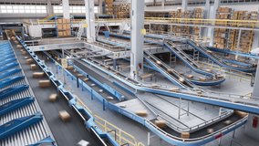 Modern Automated Logistics Warehouse with Working Conveyor Belt System with Online Shopping Orders Being Handled for Shipping to Customers. Timelapse Footage of Parcels Transported on Conveyor Line - Powered by Shutterstock - Get 15% off with code: PIKWIZARD15