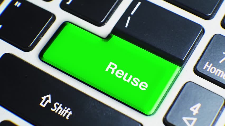 Laptop Keyboard Close Up and Finger Press Reuse Word or Text Button Key