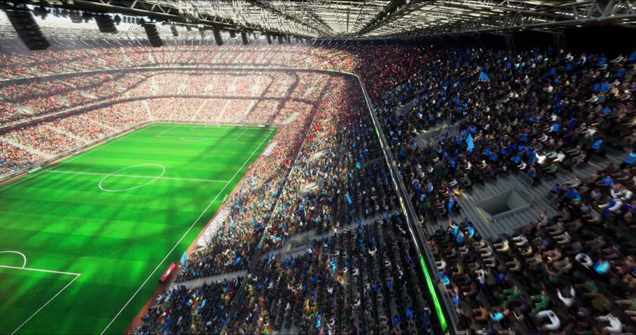 Stadium Arena. animated crowd fans, Dynamic camera, Sun , Flags and celebration, Empty Royalty-Free Stock Footage #1108098733
